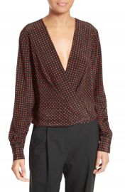 Diane von Furstenberg Dot Print Silk Drape Front Blouse at Nordstrom